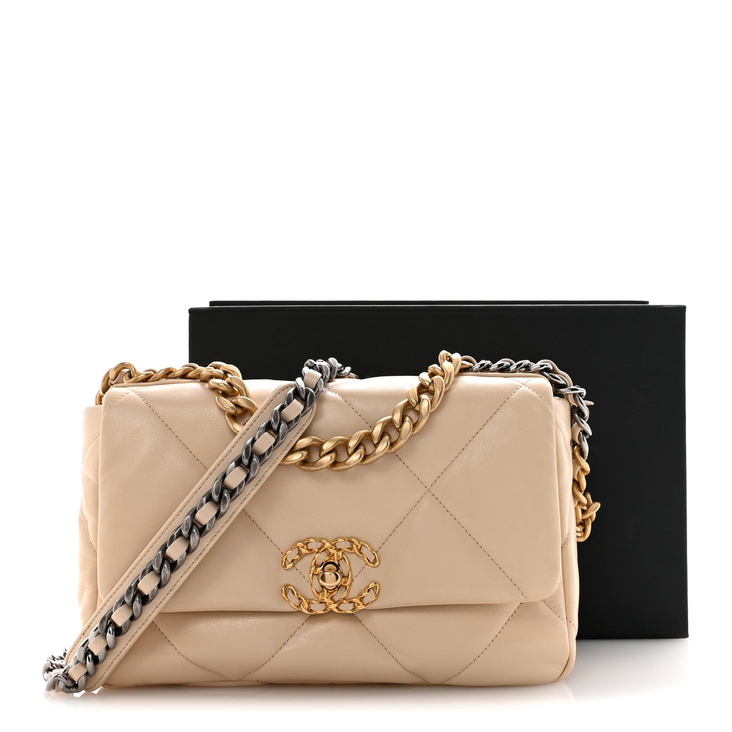 Goatskin Quilted Medium Chanel 19 Flap Beige