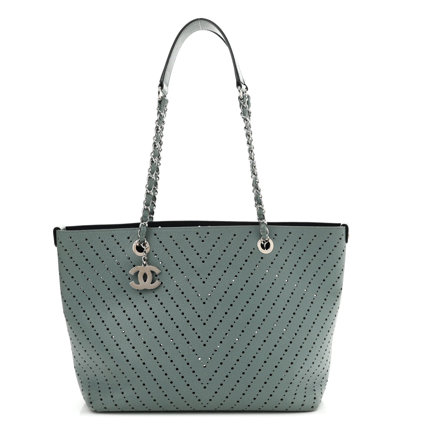 Chanel Perforated Grained Calfskin Small Shopping Tote Green 1 of 16