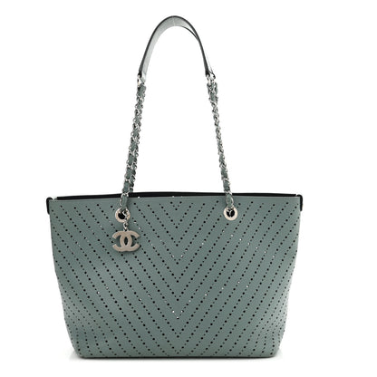 Chanel Perforated Grained Calfskin Small Shopping Tote Green 1 of 16