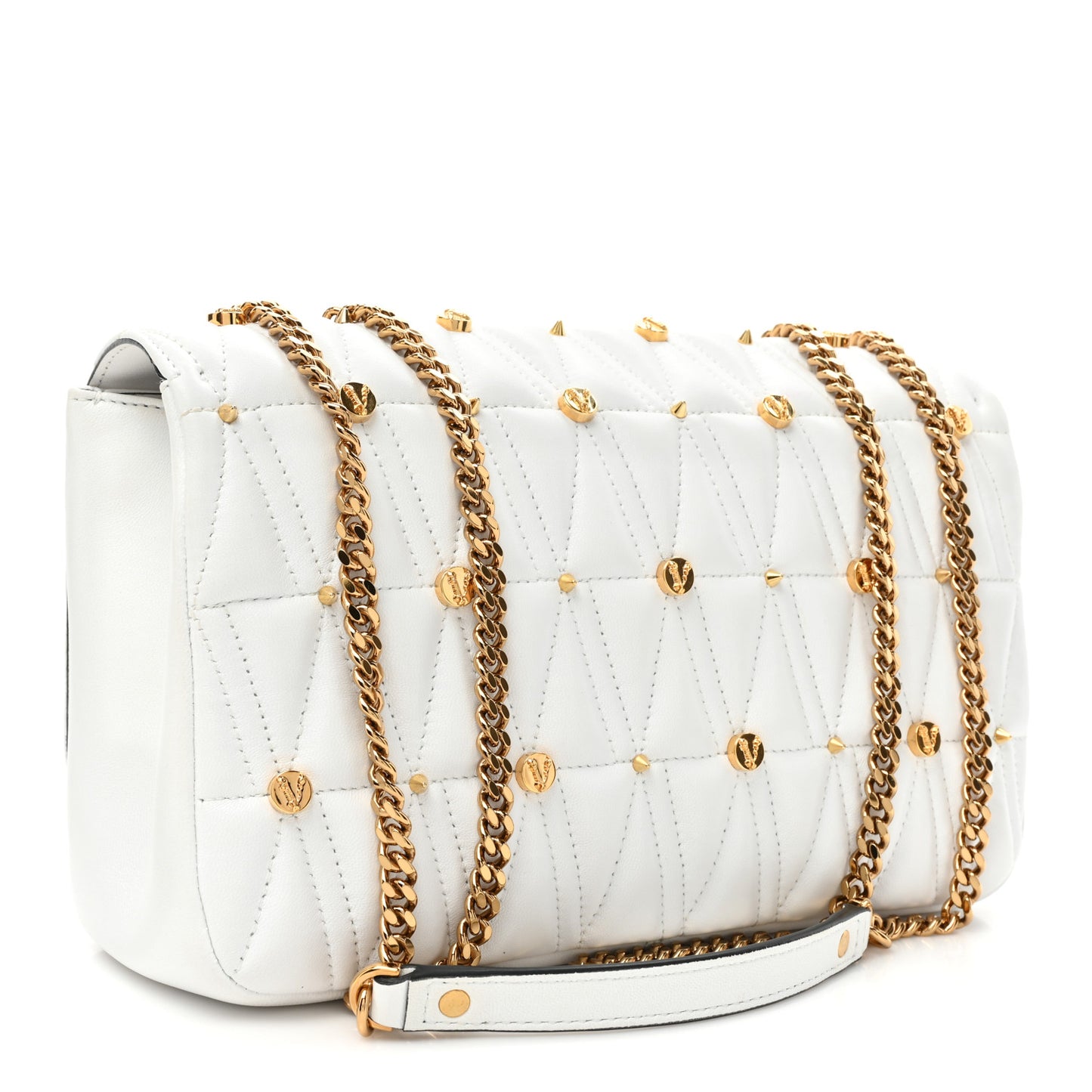 Nappa Quilted Studded Virtus Shoulder Bag White
