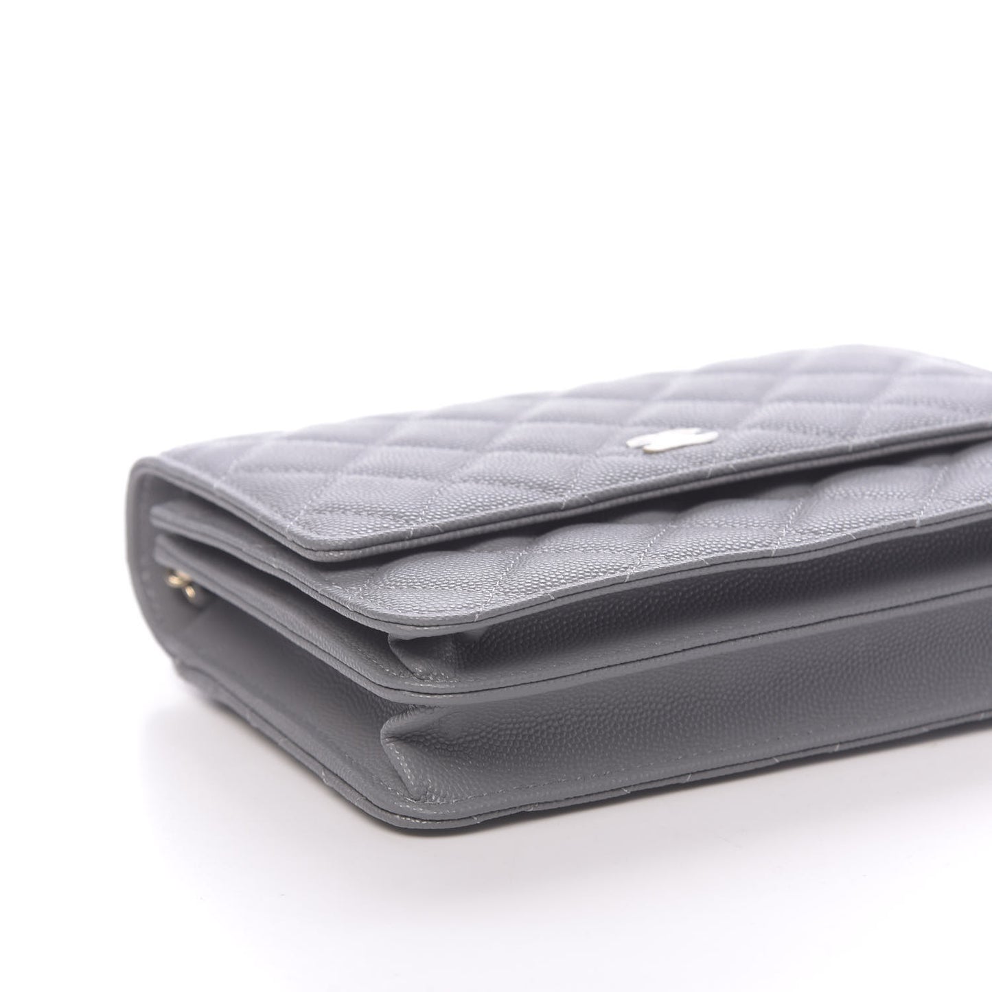 Caviar Quilted Square Wallet On Chain WOC Grey