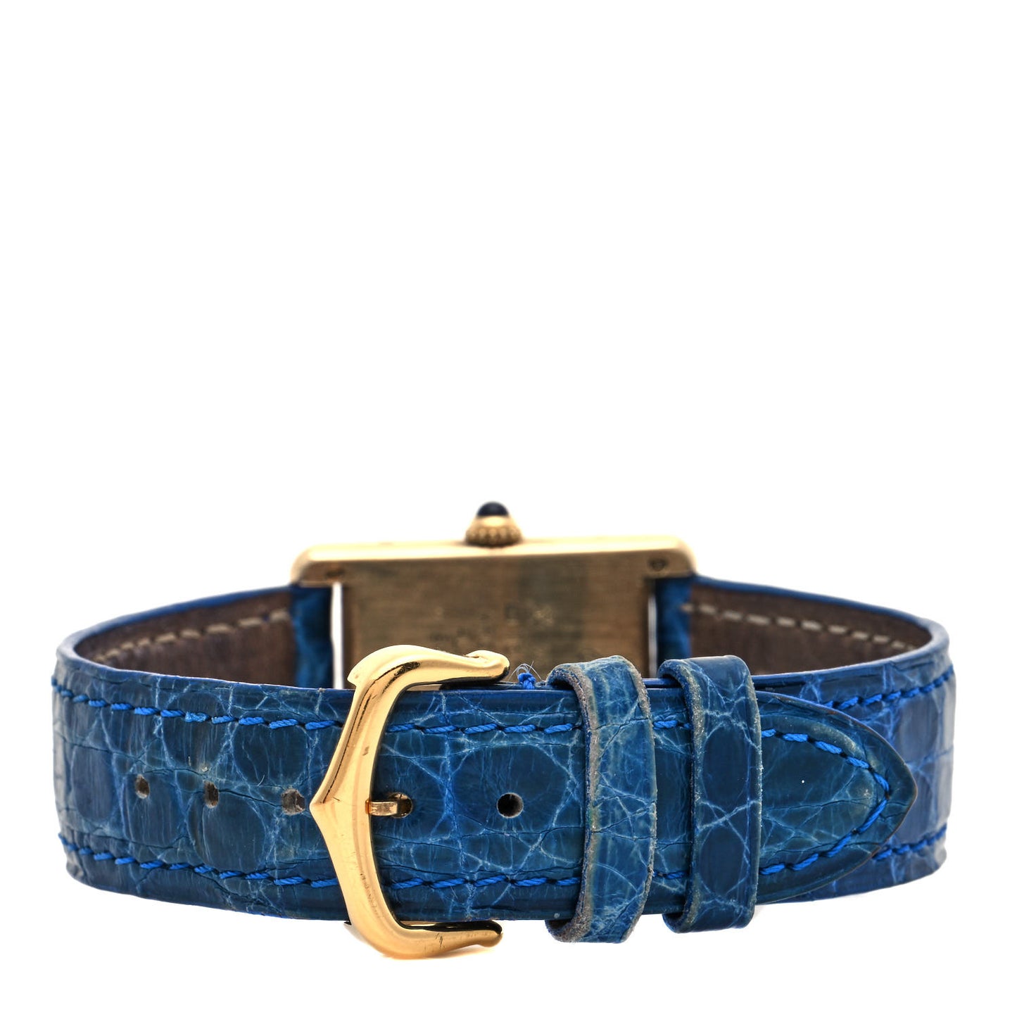 Sterling Silver Vermeil Alligator 23mm Must de Cartier Tank Quartz Watch Blue