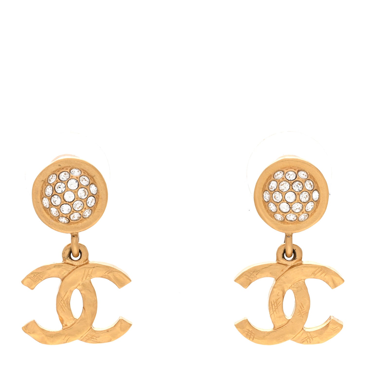Chanel Crystal CC Drop Earrings Gold 1 of 5