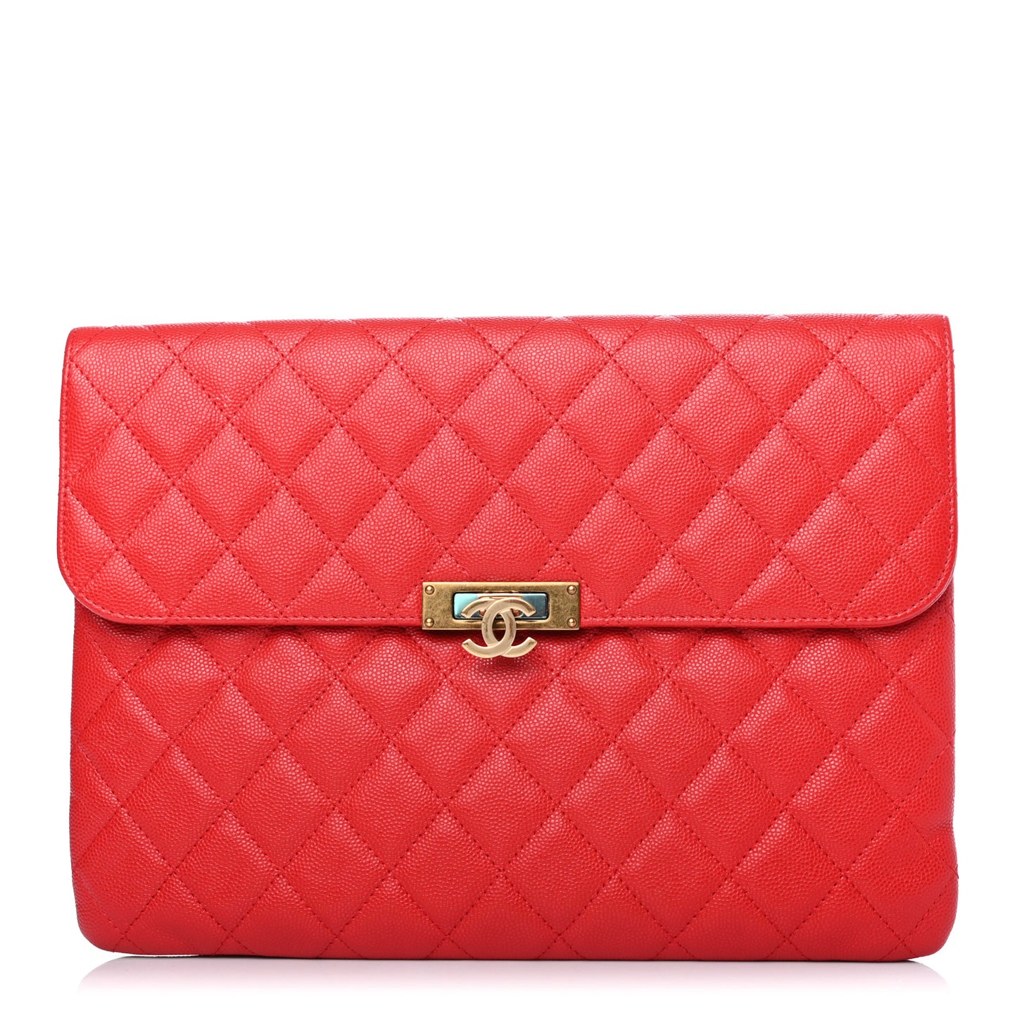 Caviar Quilted Medium Golden Class Pouch Red