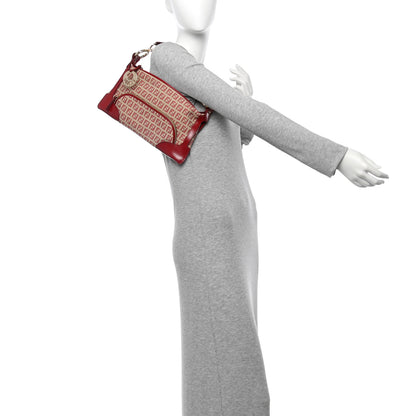 Fendi Zucchino Cuoio Small Chef Pocket Shoulder Bag Mogano Panna Rosso 2 of 11