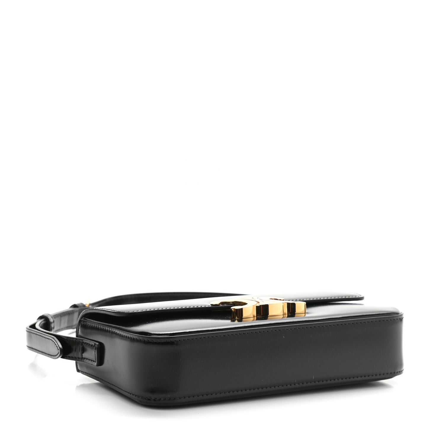 Shiny Calfskin Triomphe Shoulder Bag Black