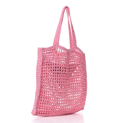 Prada Yarn Raffia Effect Crochet Logo Embroidered Tote Bag Petalo 3 of 9