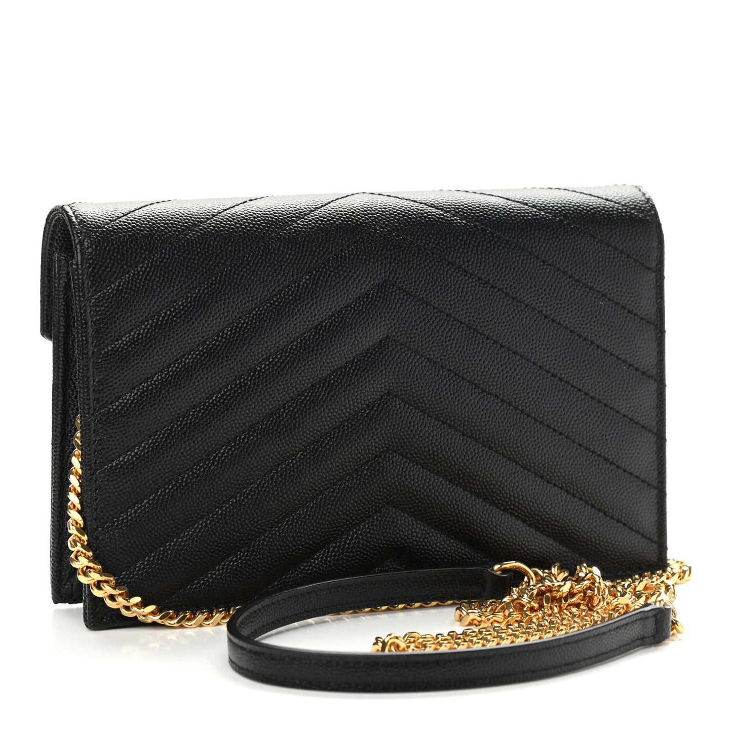 Grain De Poudre Matelasse Chevron Monogram Envelope Chain Wallet Black