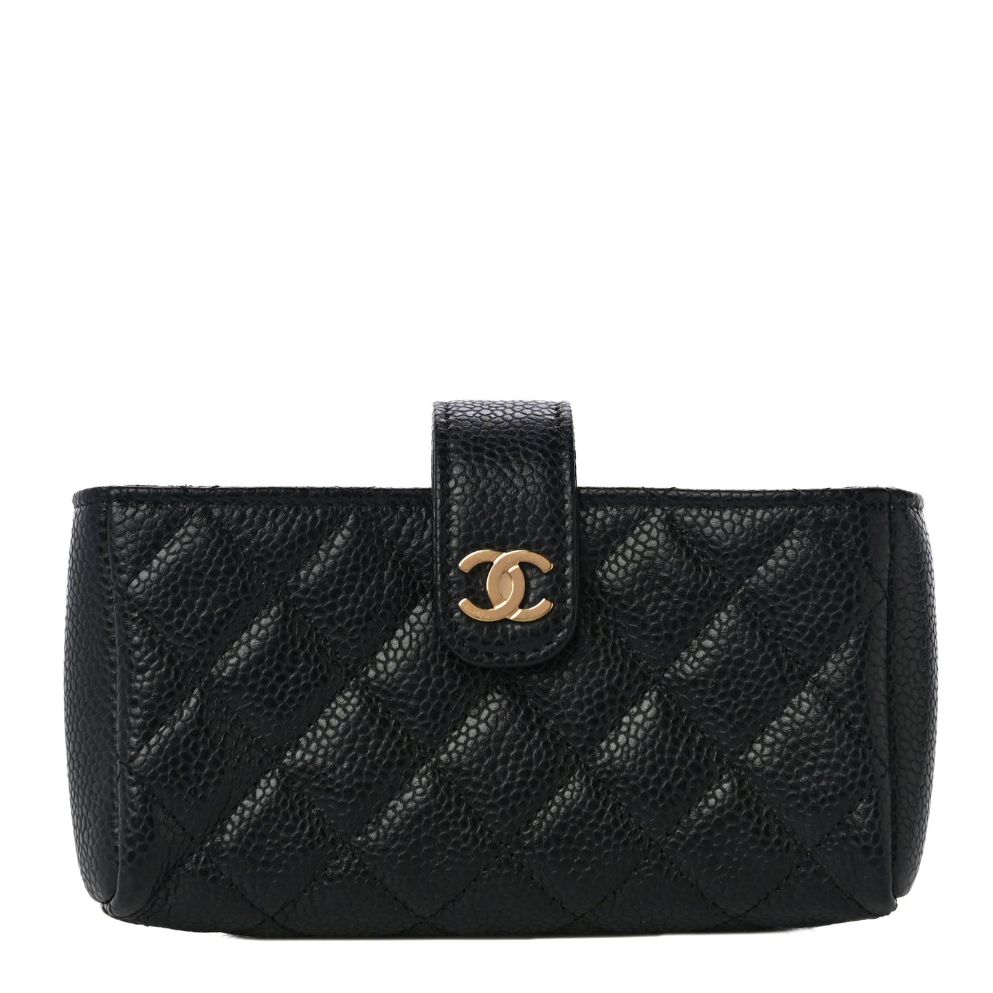Caviar Quilted Mini Phone Holder Clutch Black