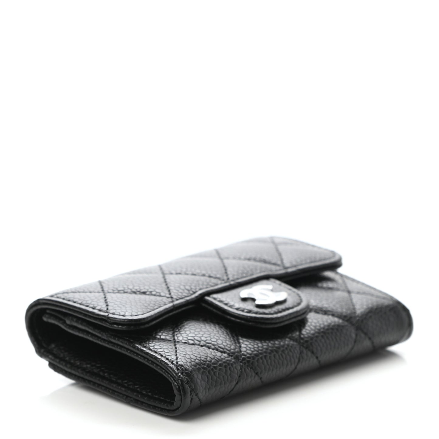 Caviar Quilted Flap Card Holder Wallet Black