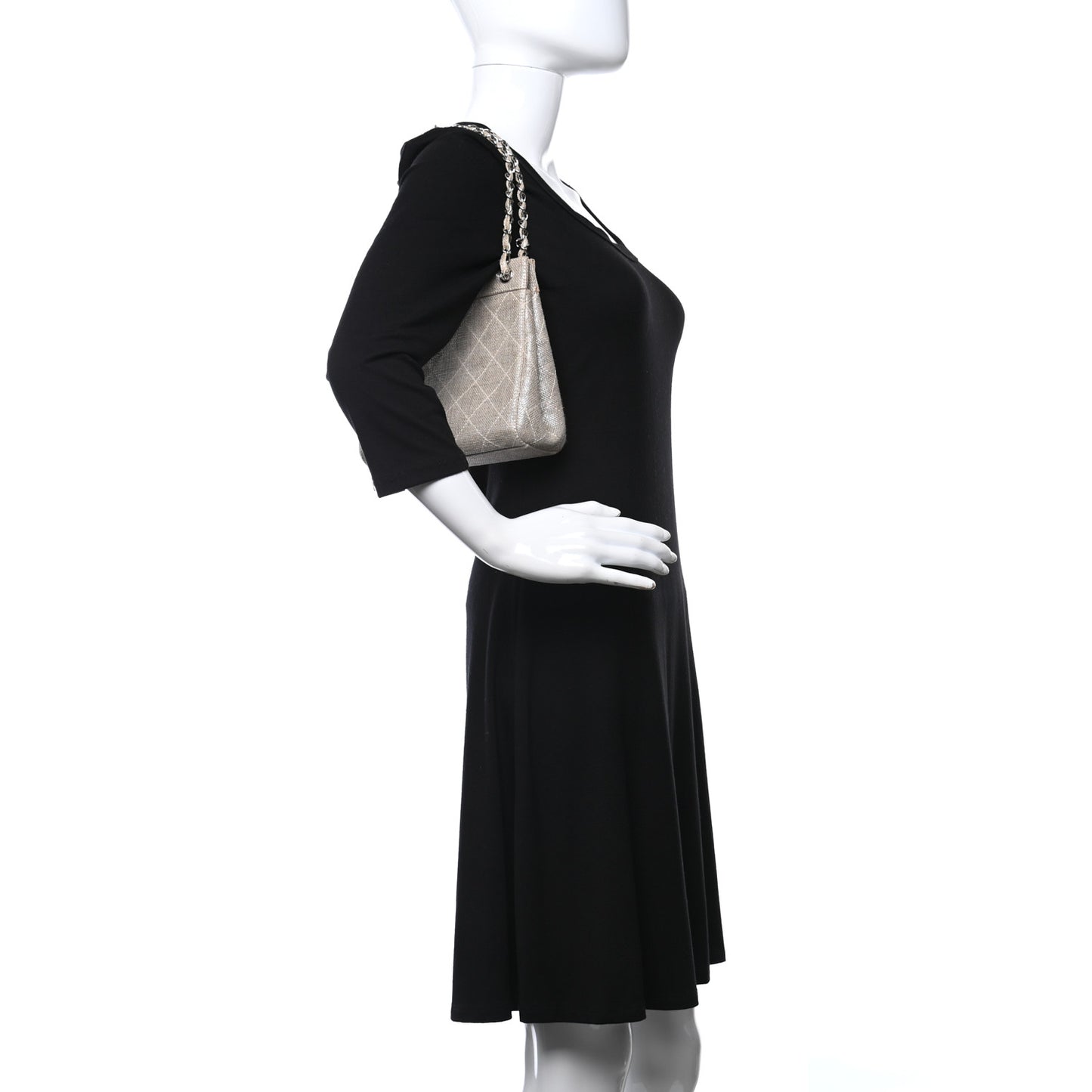 Metallic Linen Quilted Shoulder Bag Silver