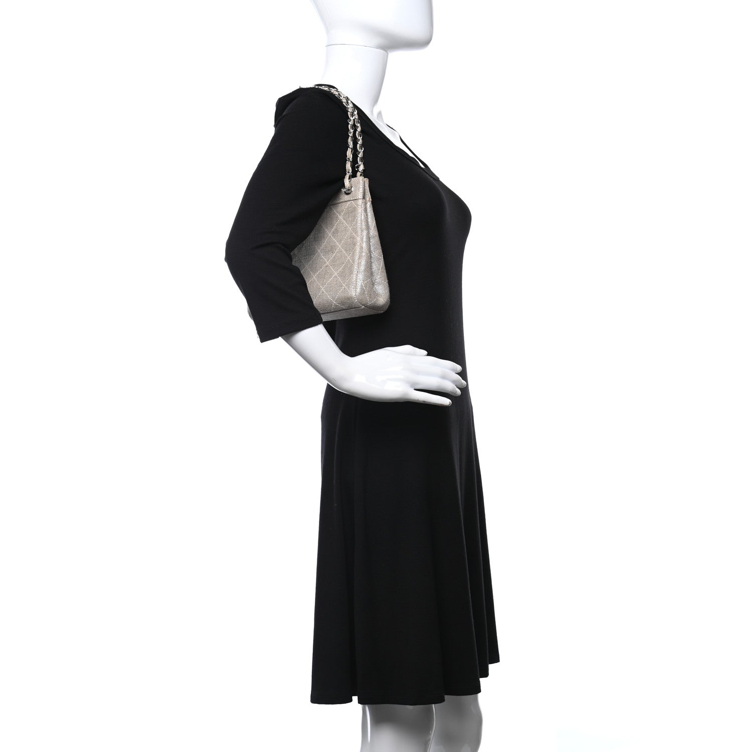 Chanel Metallic Linen Quilted Shoulder Bag Silver 2 of 14