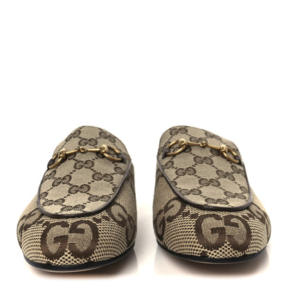 Gucci Monogram Jumbo GG Malaga Kid Womens Princetown Slippers 37.5 Camel Ebony New Acero Beige 3 of 10