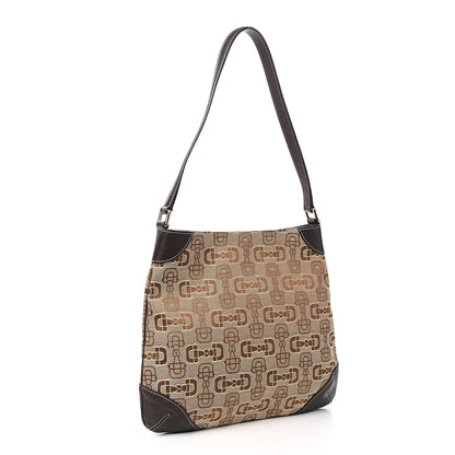 Gucci Canvas Horsebit Hobo Shoulder Bag Dark Brown 2 of 9