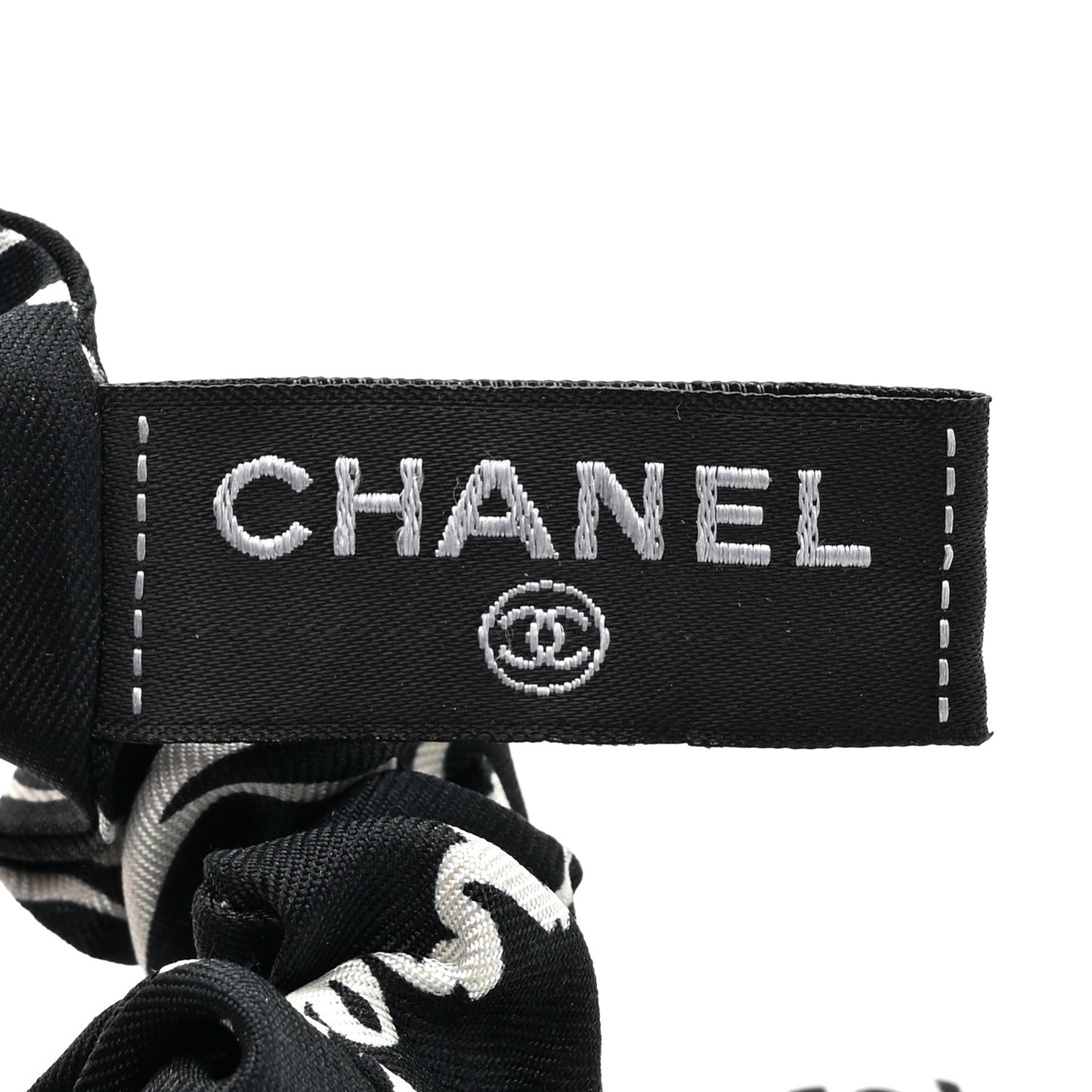 Silk Twill Logo Bow Hair Tie Black White