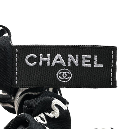Chanel Silk Twill Logo Bow Hair Tie Black White 4 of 5