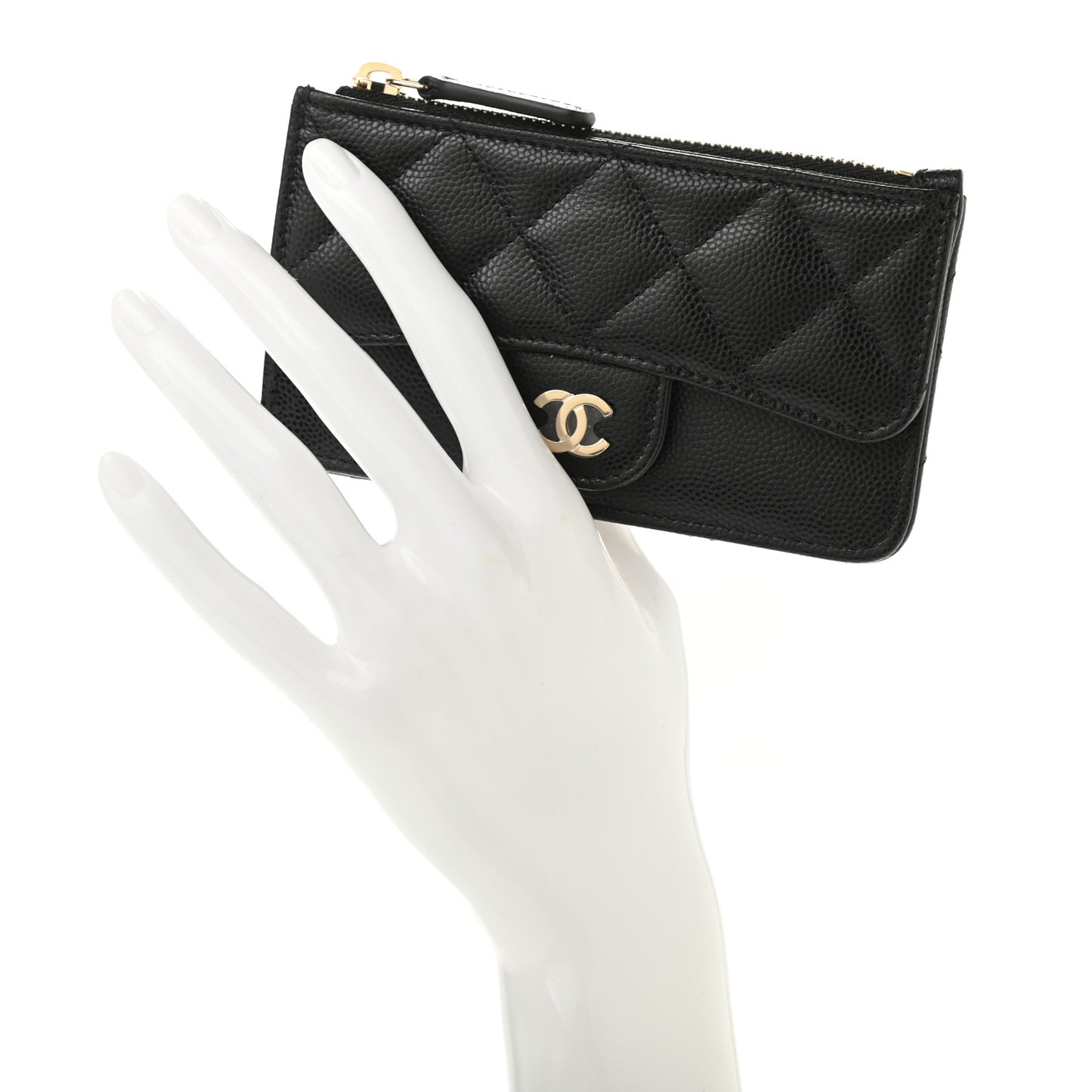 Caviar Quilted Flap Zip Card Holder Black