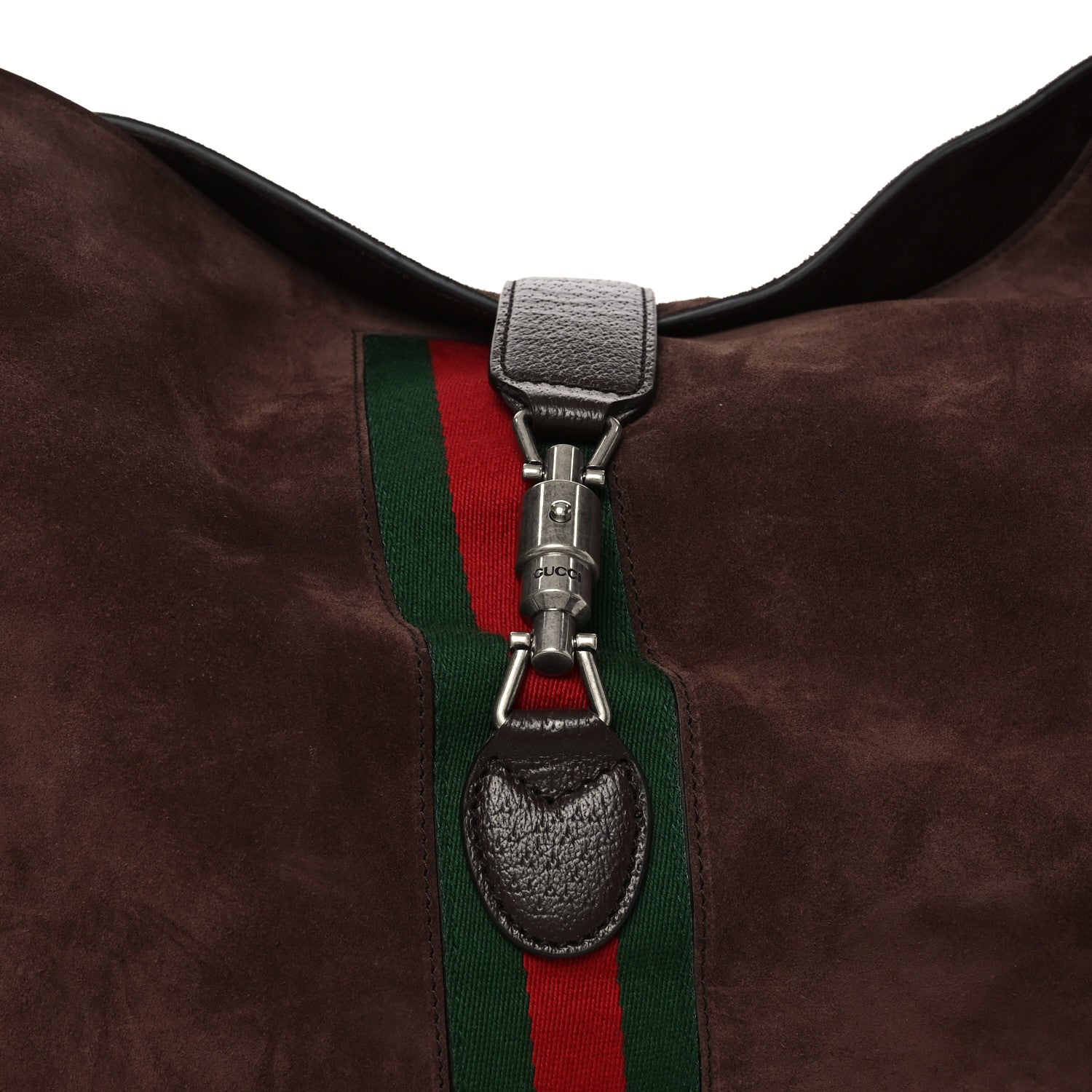 Gucci Suede Textured Dollar Calfskin Web Medium Jackie 1961 Crossbody Bag Brown 9 of 11