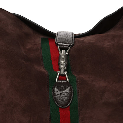Gucci Suede Textured Dollar Calfskin Web Medium Jackie 1961 Crossbody Bag Brown 9 of 11