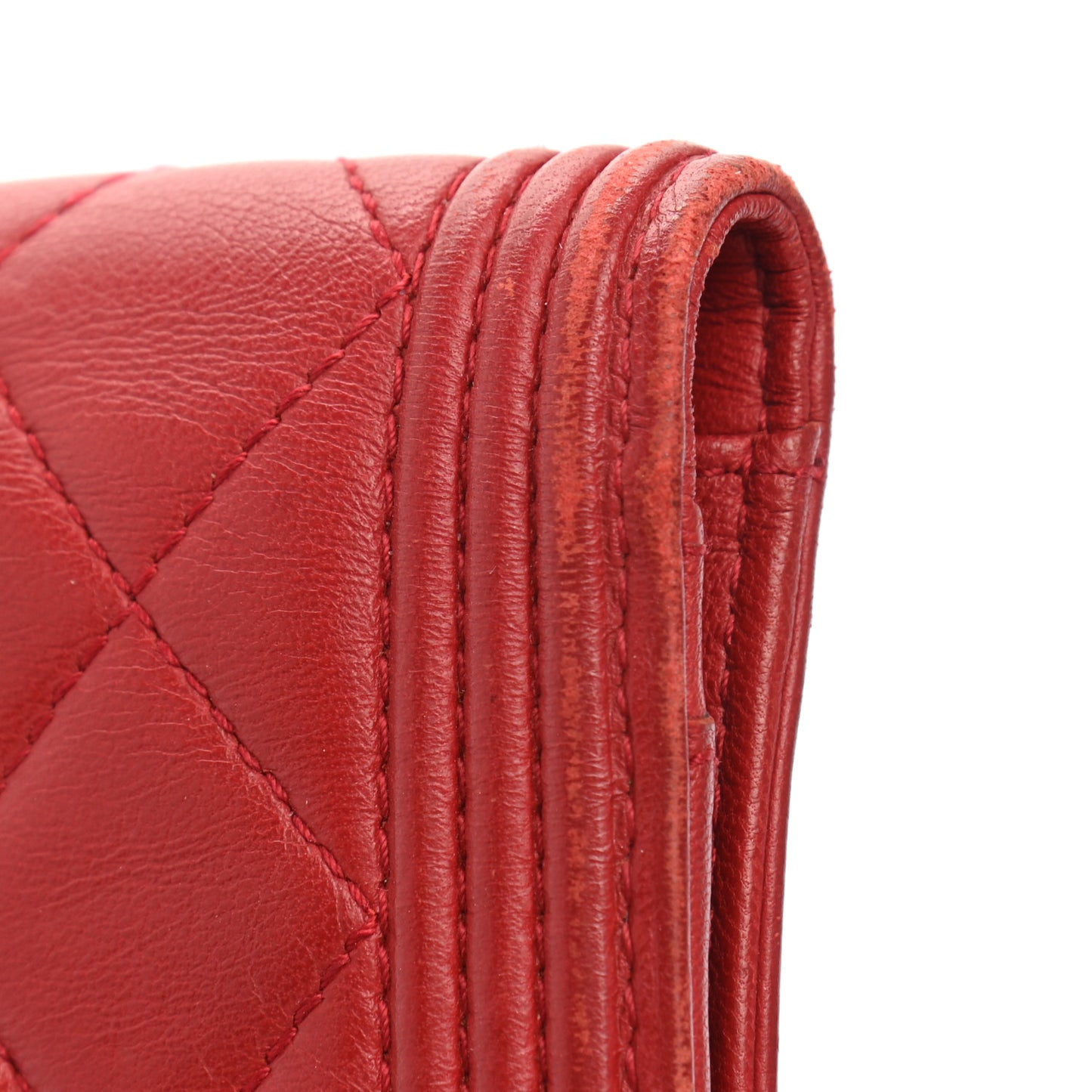 Lambskin Quilted Boy Yen Wallet Red