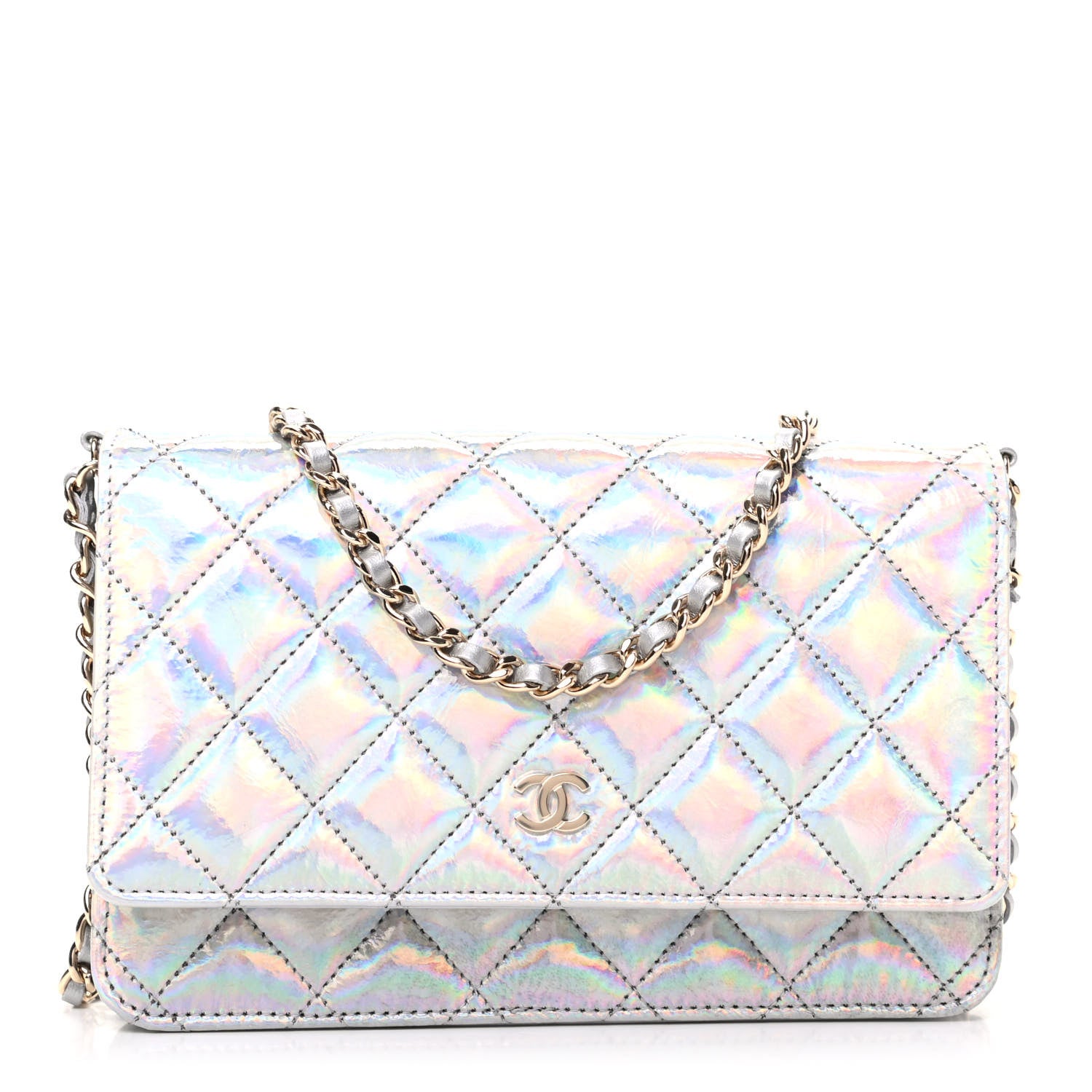 Chanel Iridescent Goatskin Quilted Wallet On Chain WOC Silver 1 of 10