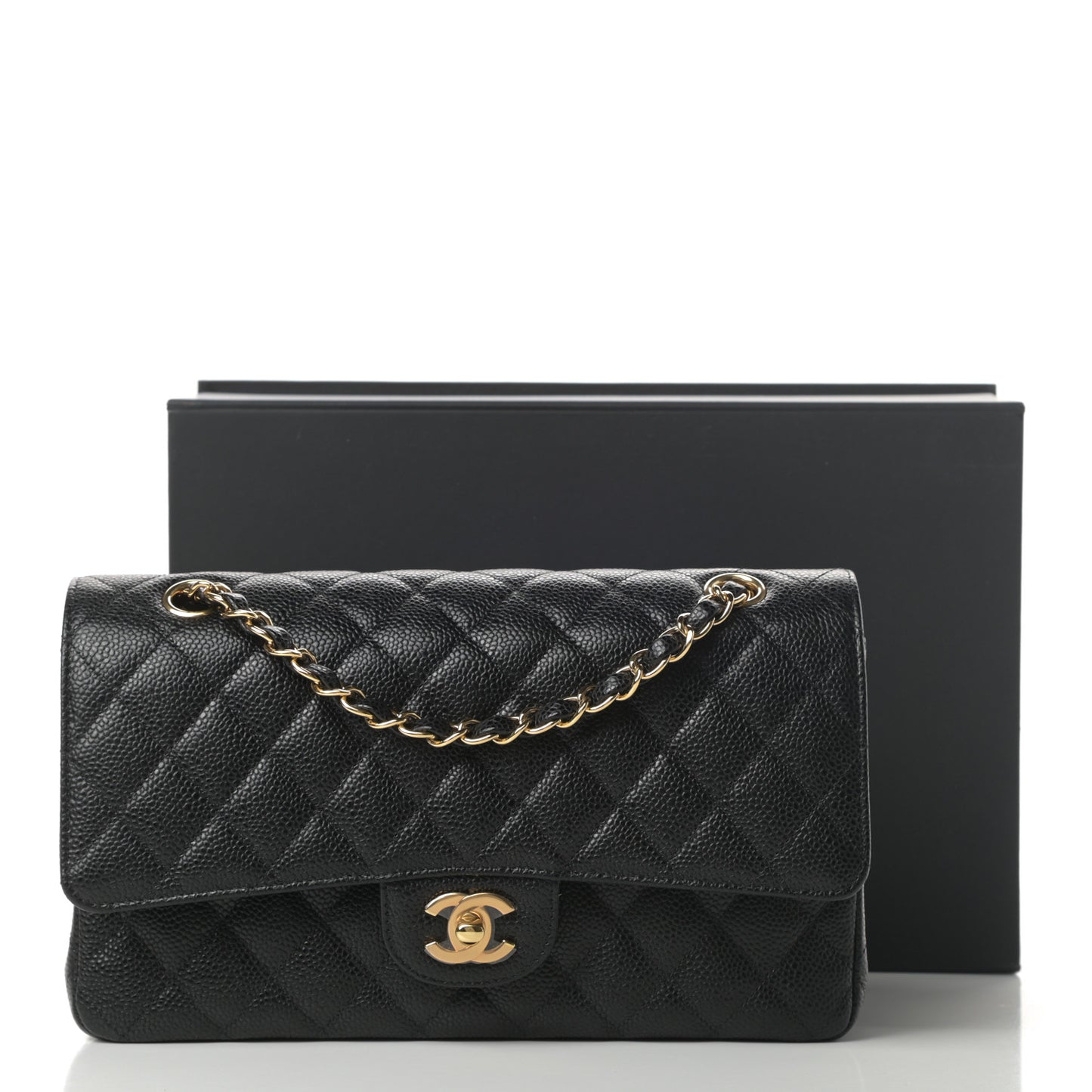 Caviar Quilted Medium Double Flap Black