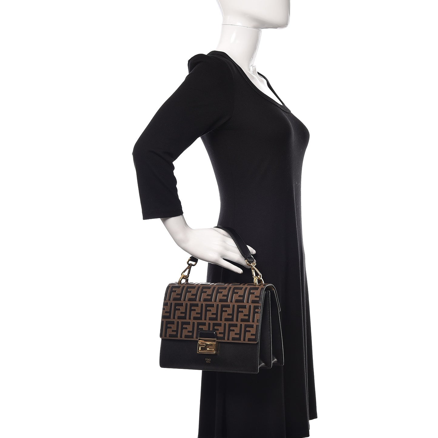 Vitello Liberty Bi-Color FF 1974 Embossed Kan U Shoulder Bag Black Maya