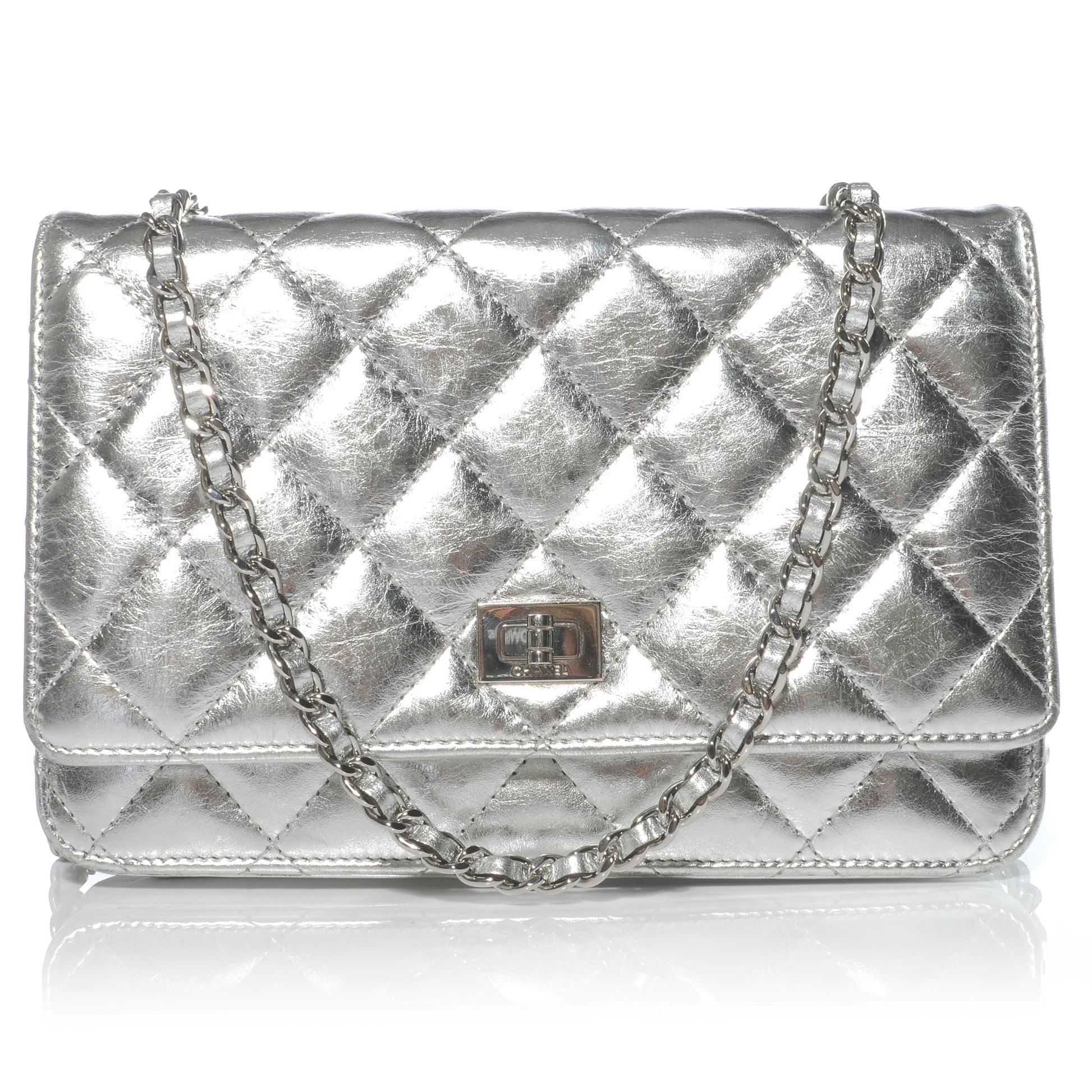 Chanel Calfskin Reissue Wallet On Chain WOC Silver 1 of 9