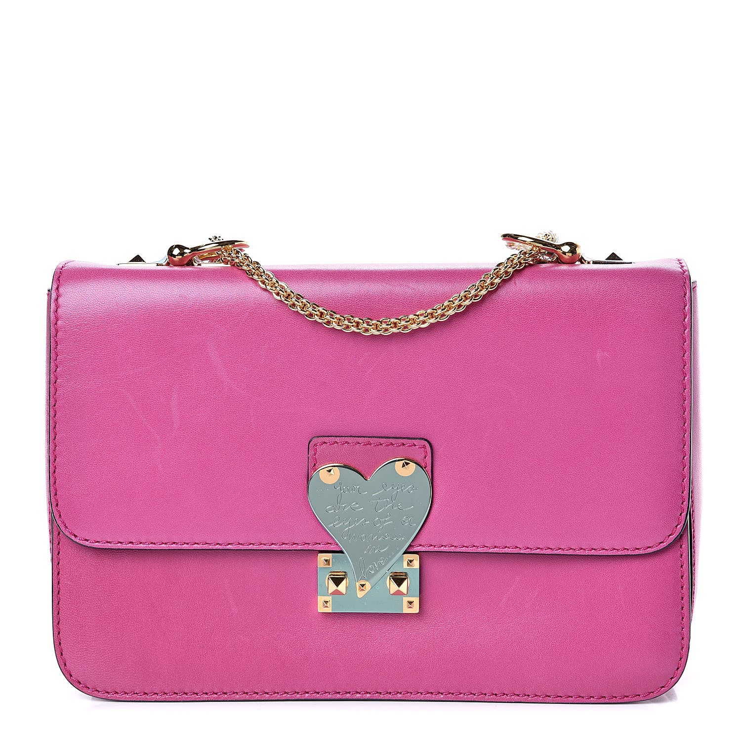 Valentino Garavani Shiny Nappa L'Amour Rockstud Shoulder Bag Fuxia 1 of 14