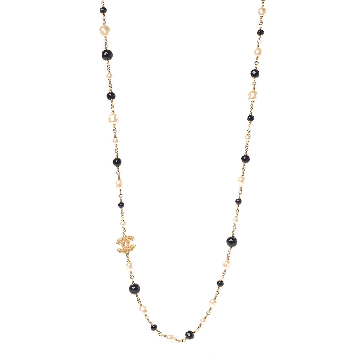 Pearl Bead CC Long Necklace Black Gold