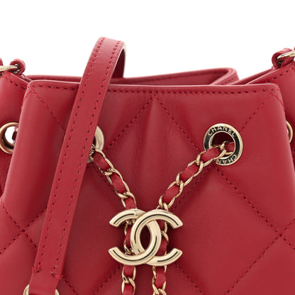 Chanel Lambskin Quilted CC Dweller Drawstring Bucket Bag Red 8 of 10