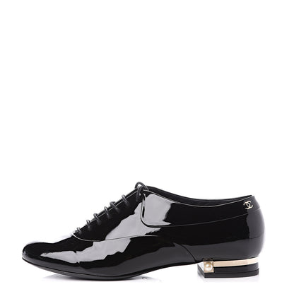 Chanel Patent Pearl CC Lace Up Oxfords 39 Black 1 of 11