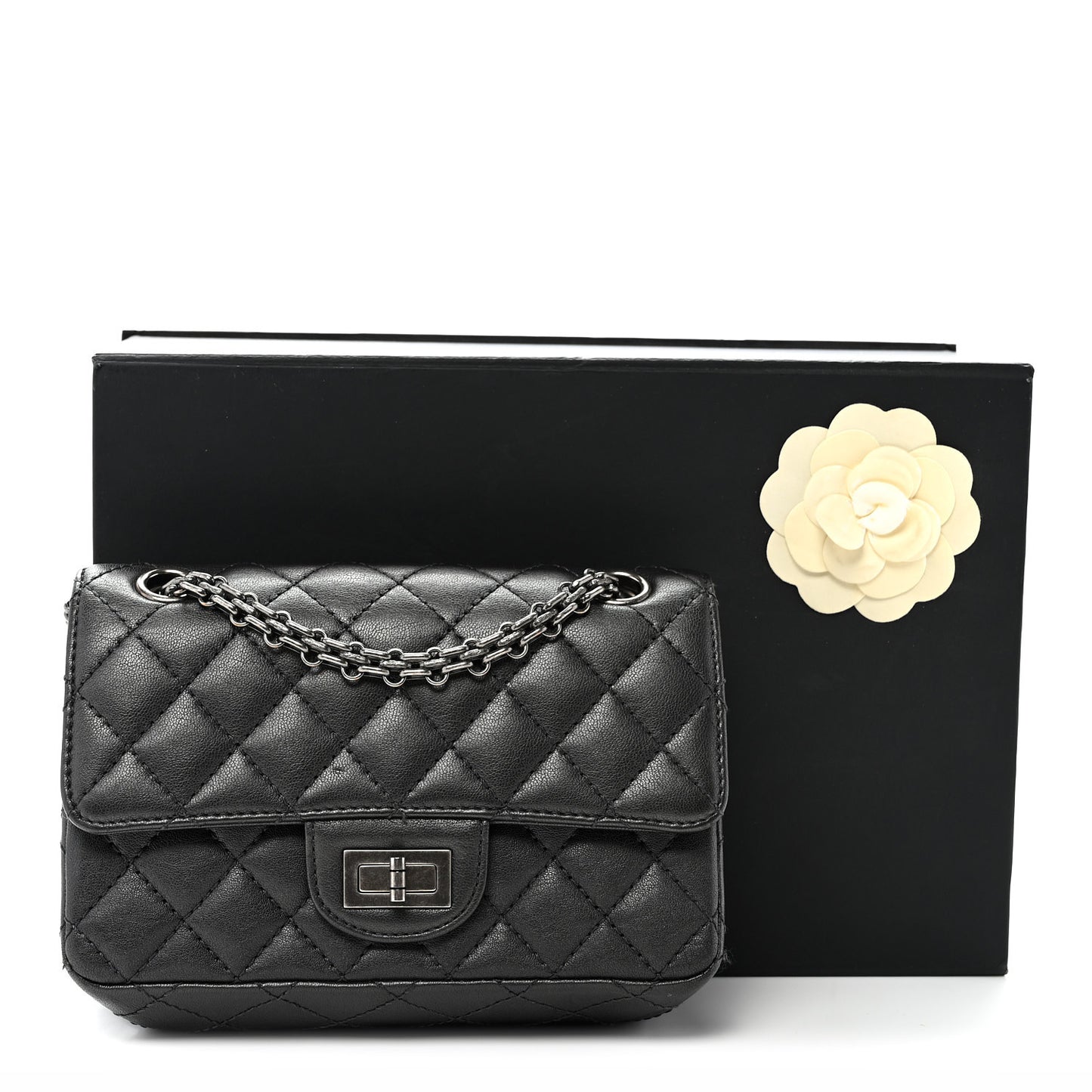 Metallic Sheepskin Quilted 2.55 Reissue Mini Flap Dark Silver