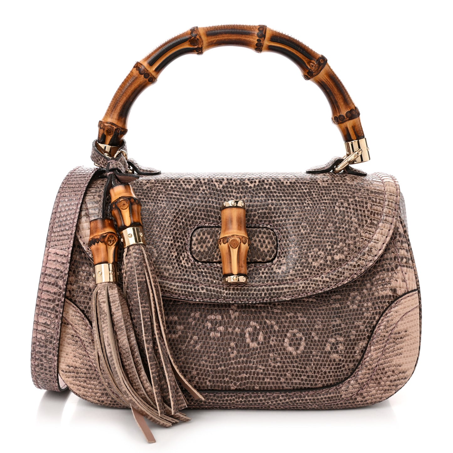 Lizard Medium New Bamboo Top Handle Bag Pink