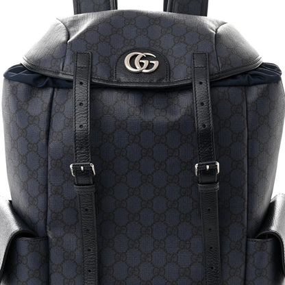 Gucci GG Supreme Monogram Textured Dollar Calfskin Medium Double Buckle Backpack Blue Dark Blue Black 7 of 10