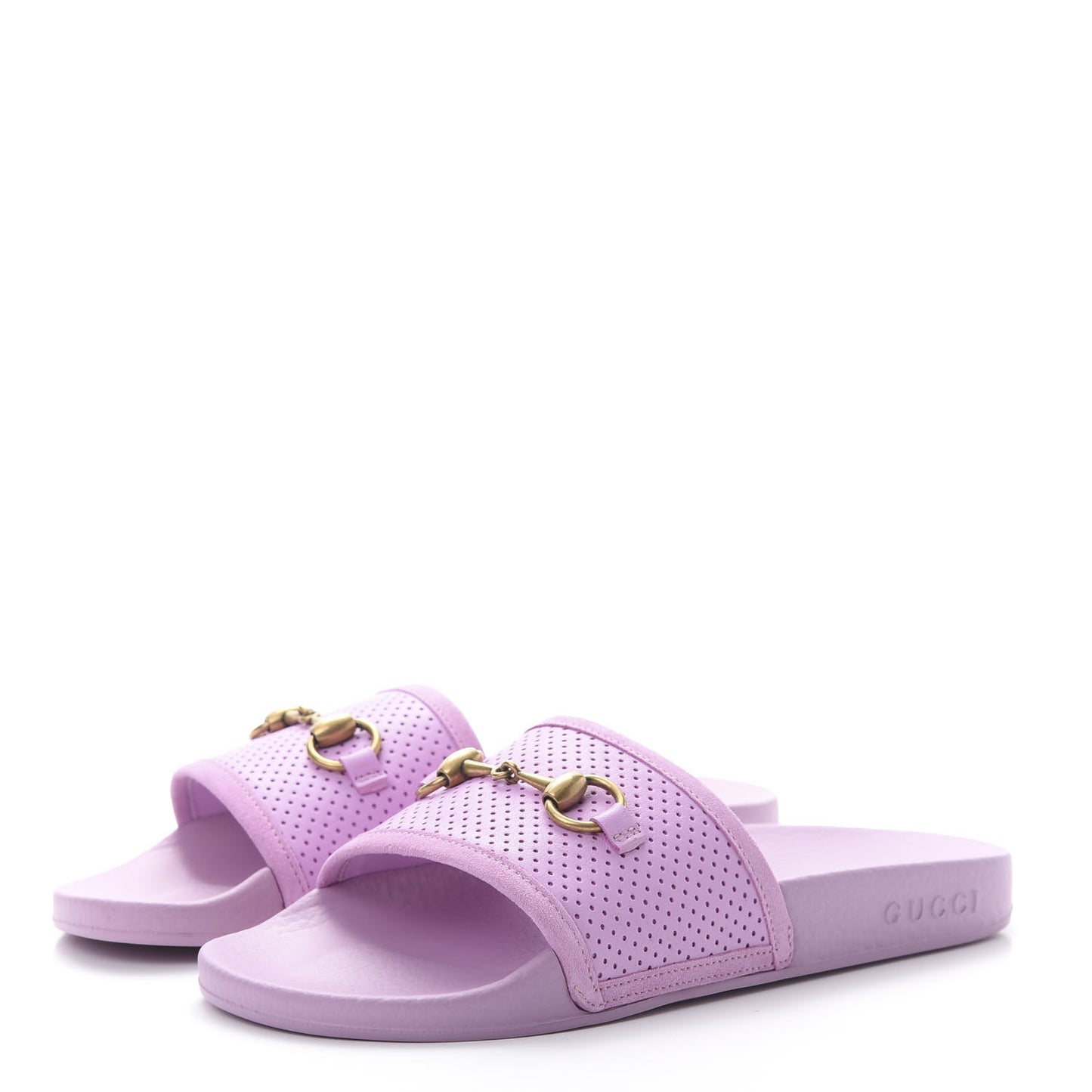 Suede Perforated Horsebit Slide Sandals 38 Malva