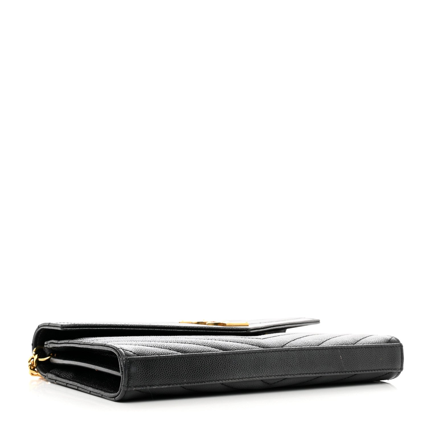 Saint Laurent Grain De Poudre Matelasse Chevron Monogram Chain Wallet Black 3 of 9
