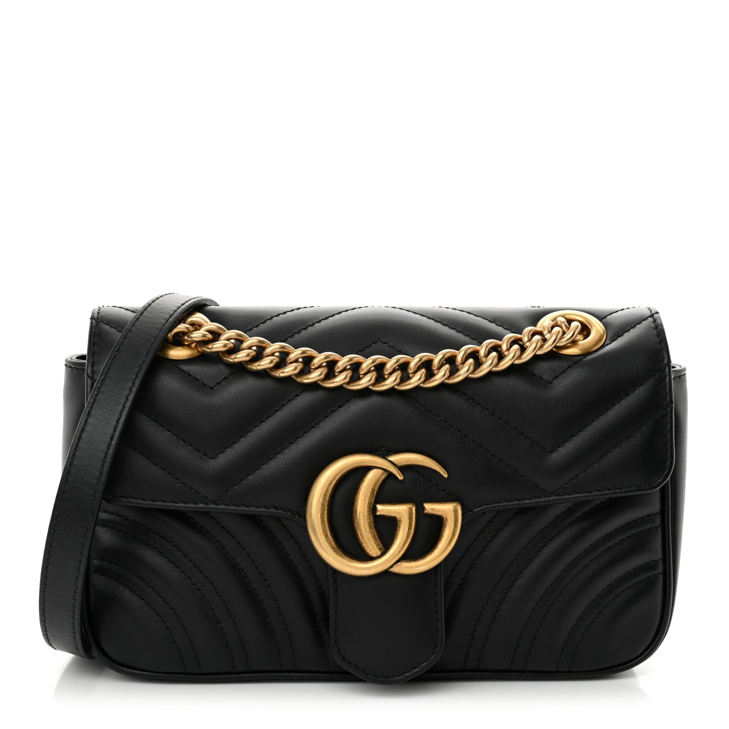 Gucci Calfskin Matelasse Mini GG Marmont Shoulder Bag Black 1 of 10