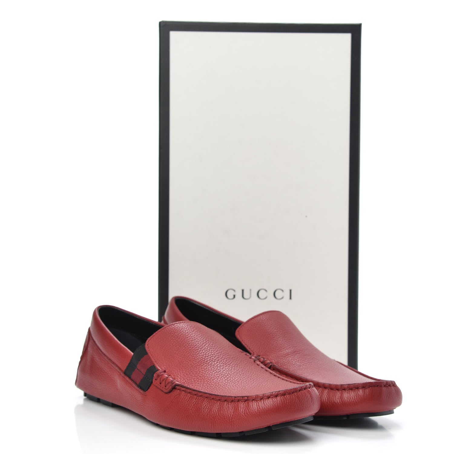 Gucci Calfskin Web Mens Driver Loafers 8.5 Red 10 of 10