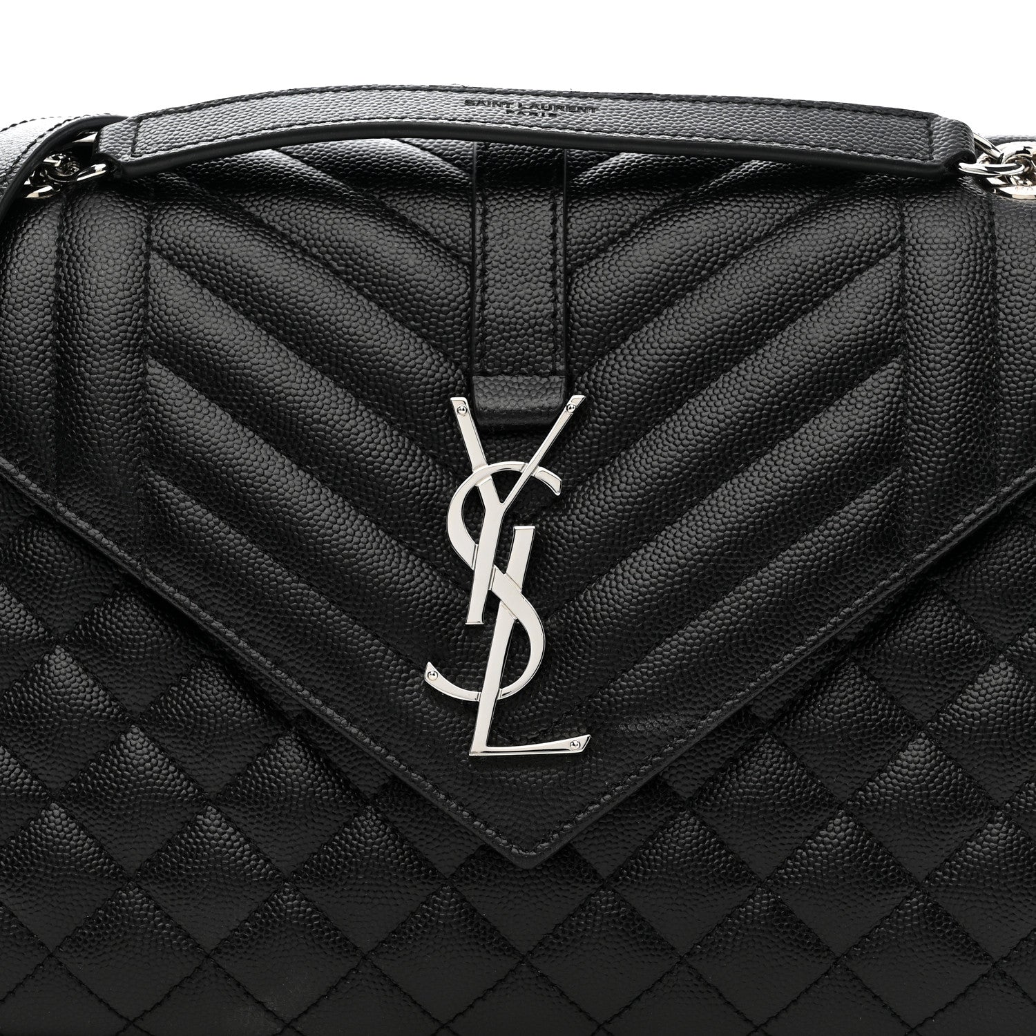 Saint Laurent Grain De Poudre Textured Mixed Matelasse Triquilt Medium Monogram Satchel Black 8 of 10