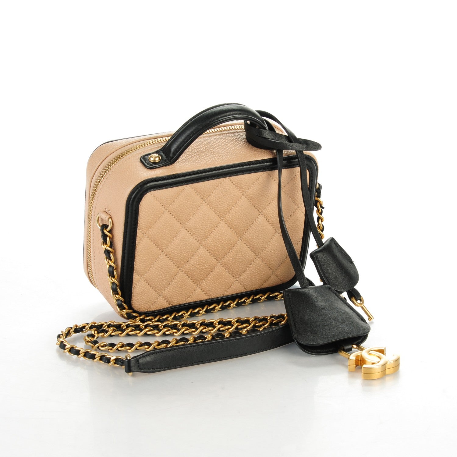 Chanel Caviar Quilted Small CC Filigree Vanity Case Beige Black 3 of 8