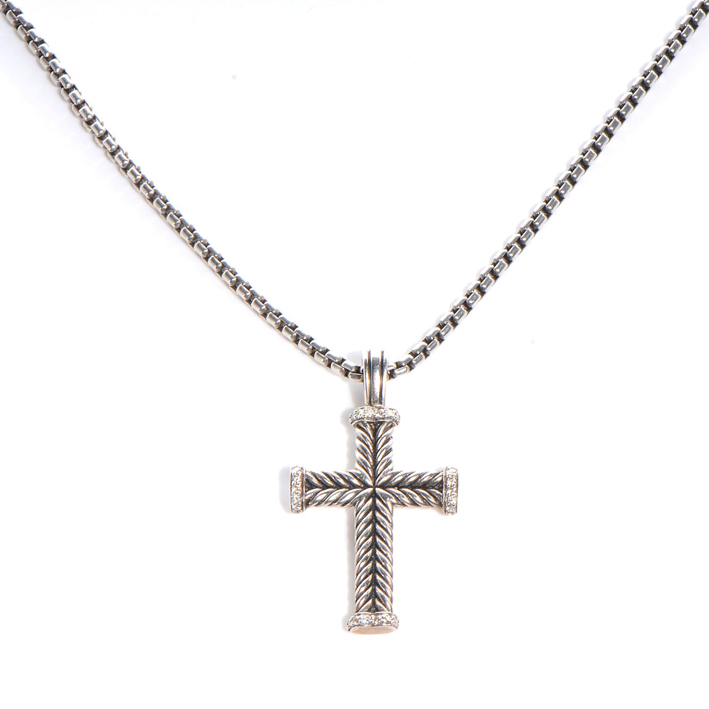 Sterling Silver Diamond Chevron Cross Pendant Necklace