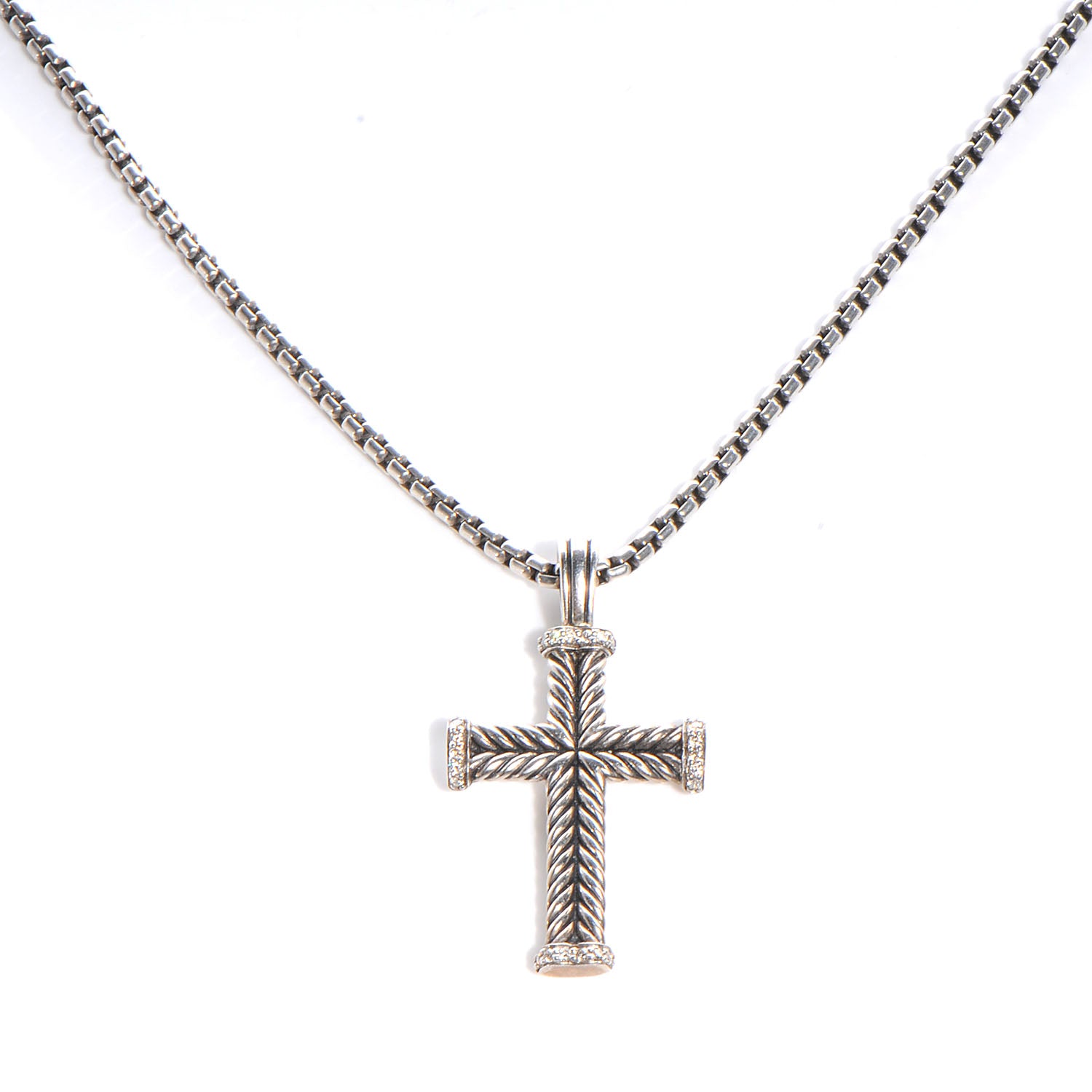 David Yurman Sterling Silver Diamond Chevron Cross Pendant Necklace 1 of 6