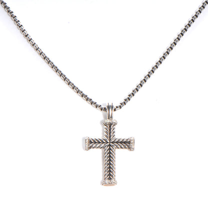 David Yurman Sterling Silver Diamond Chevron Cross Pendant Necklace 1 of 6