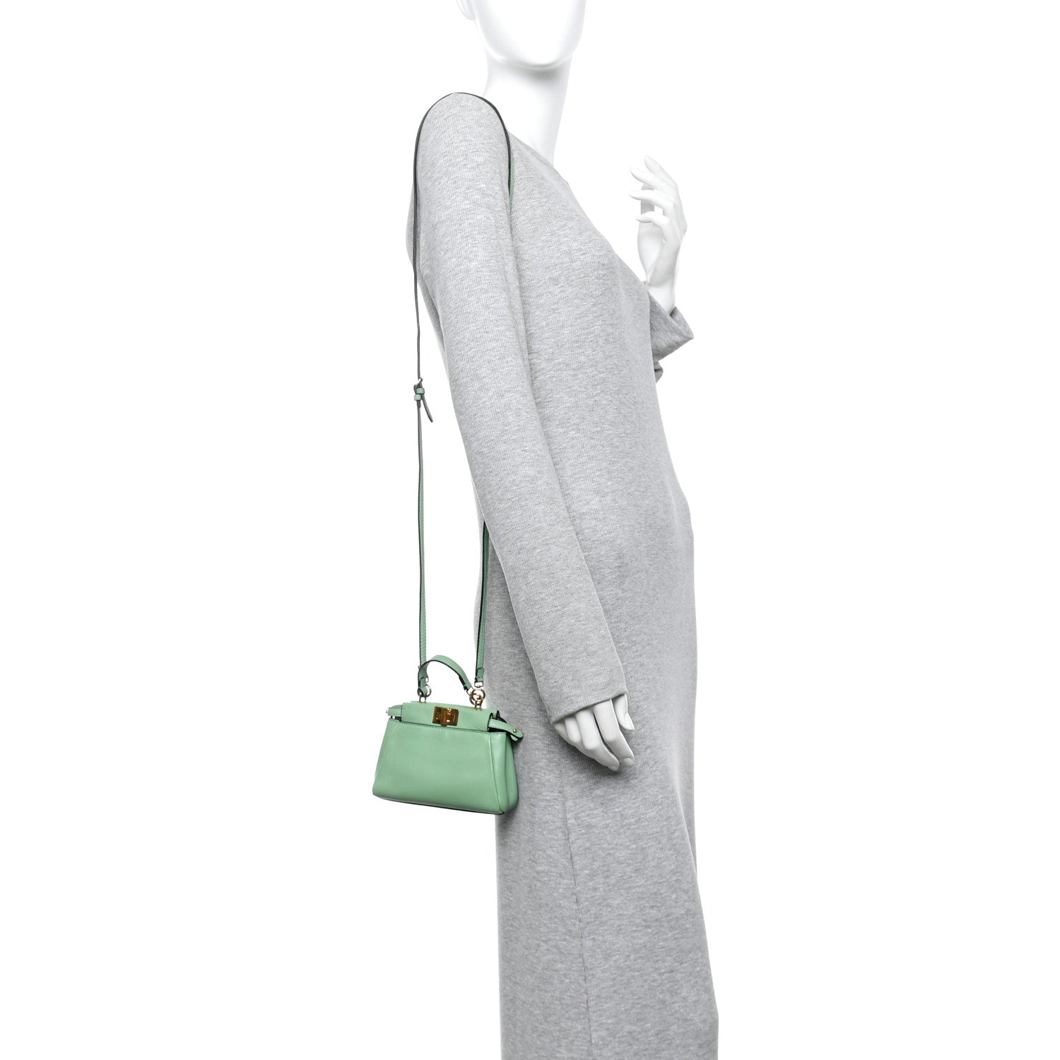 Fendi Shiny Nappa Micro Peekaboo Iconic Satchel Verde Acqua 2 of 9