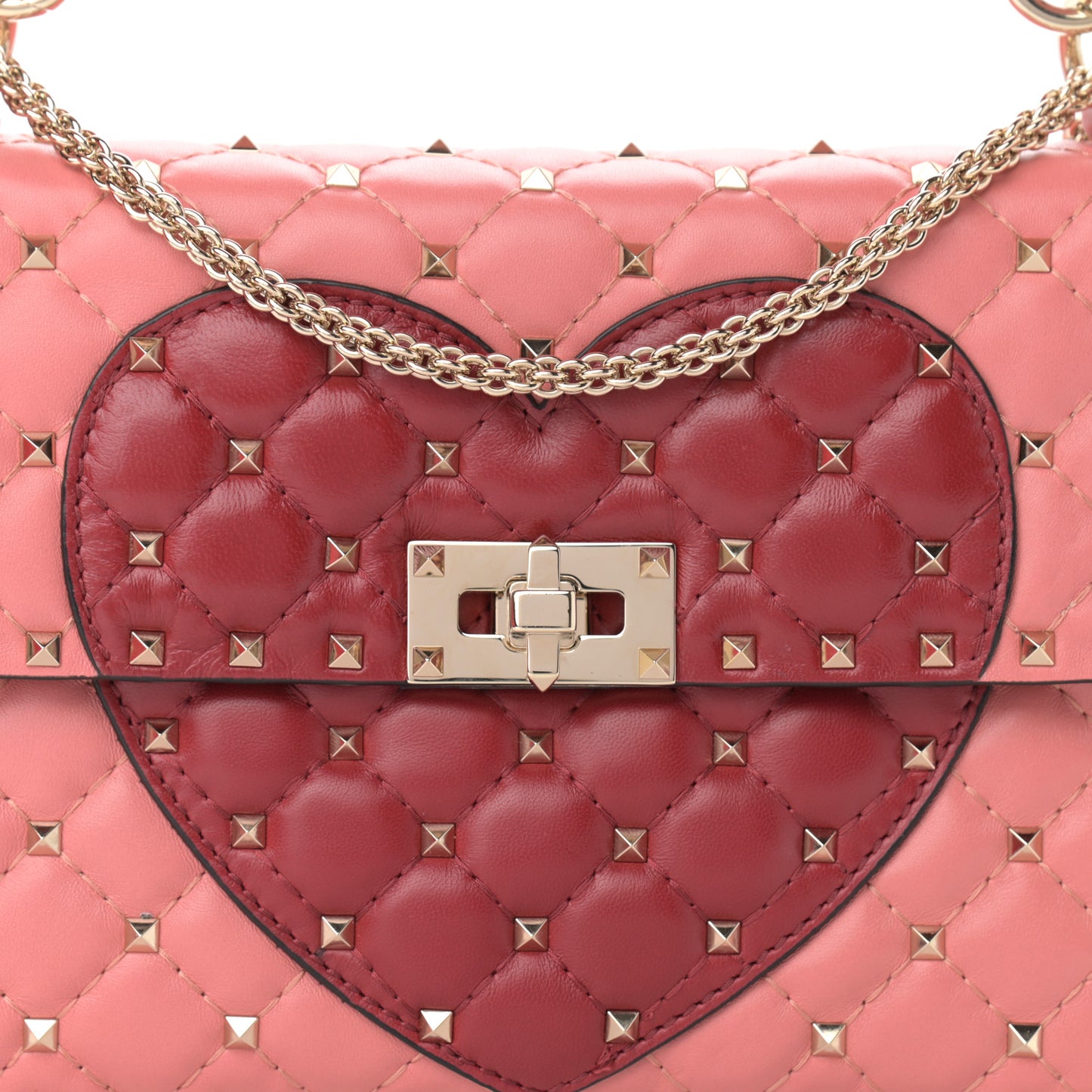 Nappa Quilted Heart Medium Rockstud Spike Shoulder Bag Paradise Rose Red