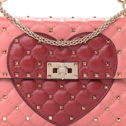Valentino Garavani Nappa Quilted Heart Medium Rockstud Spike Shoulder Bag Paradise Rose Red 9 of 9