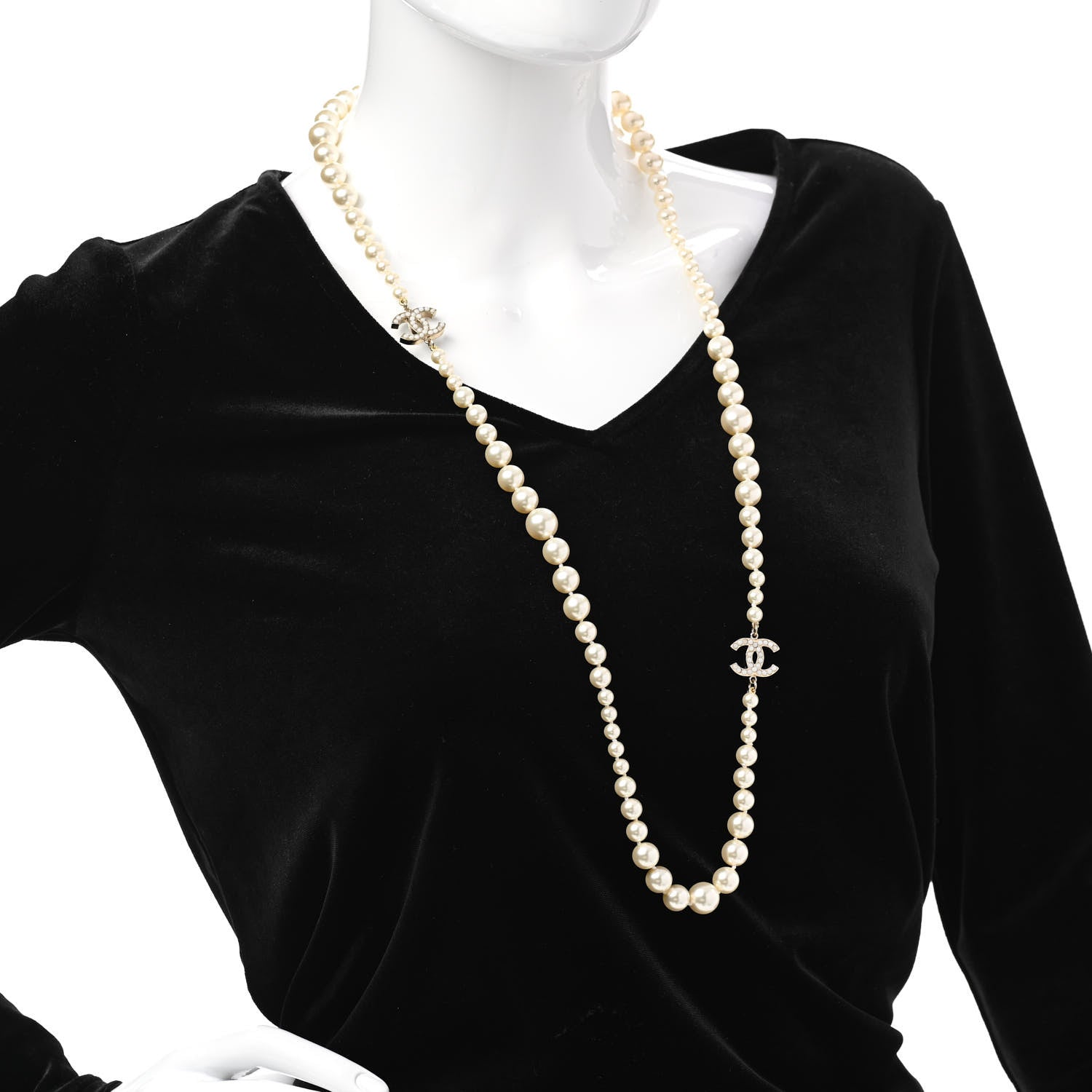Chanel Graduated Pearl CC Long Necklace Gold 2 of 5