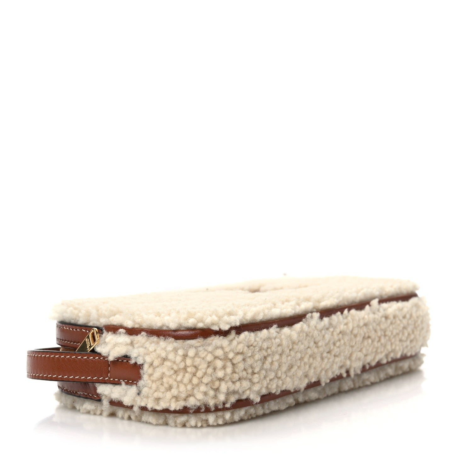 Shearling Calfskin Cuir Triomphe Mini Camera Shoulder Bag Natural Tan