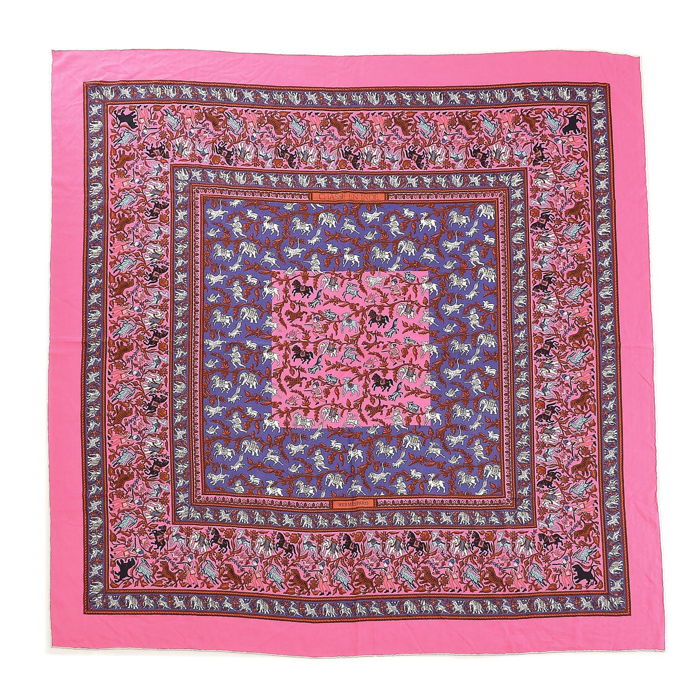 Cashmere Silk Chasse En Inde Shawl 140 Rose Bonbon Lavende Gris